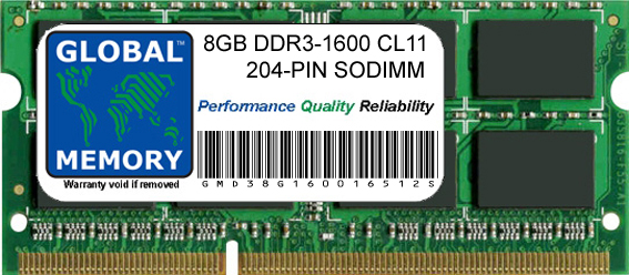 8GB DDR3 1600MHz PC3-12800 204-PIN SODIMM MEMORY RAM FOR LAPTOPS/NOTEBOOKS